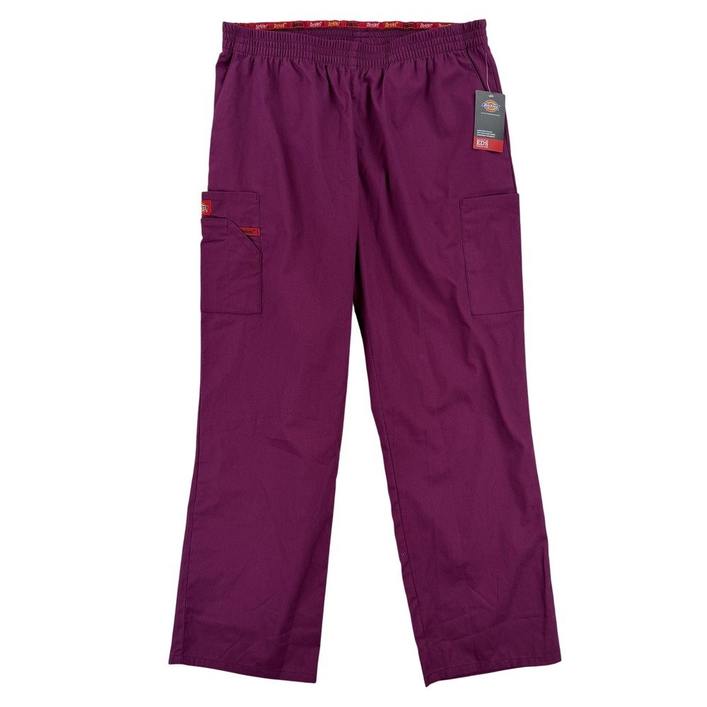 Dickies Scrub Cargo Pants Womens Petite Large Purple Elastic Waist Pockets‎